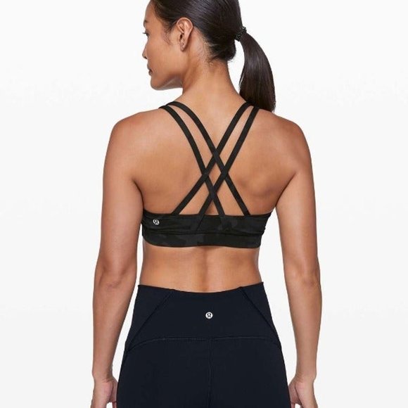 SOLD - LULULEMON Energy Strappy Sports Bra Incognito Black Camo ** Size 6 ** - Picture 2 of 5